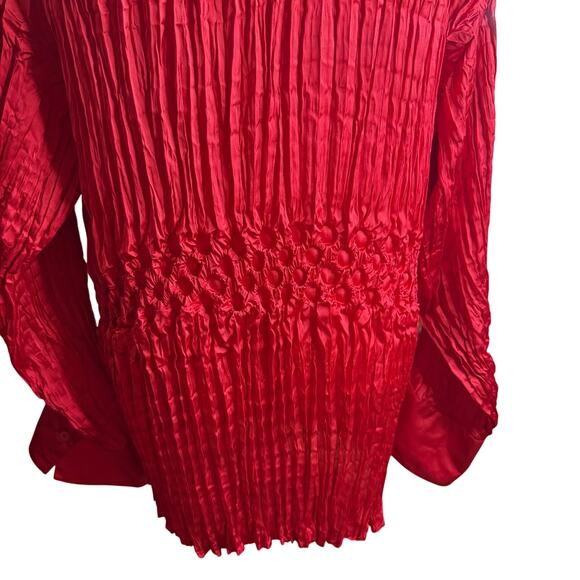 Lane Bryant Red Crinkle Button Front Blouse, Holiday Christmas, Plus 26/28, NWT - Picture 4 of 8